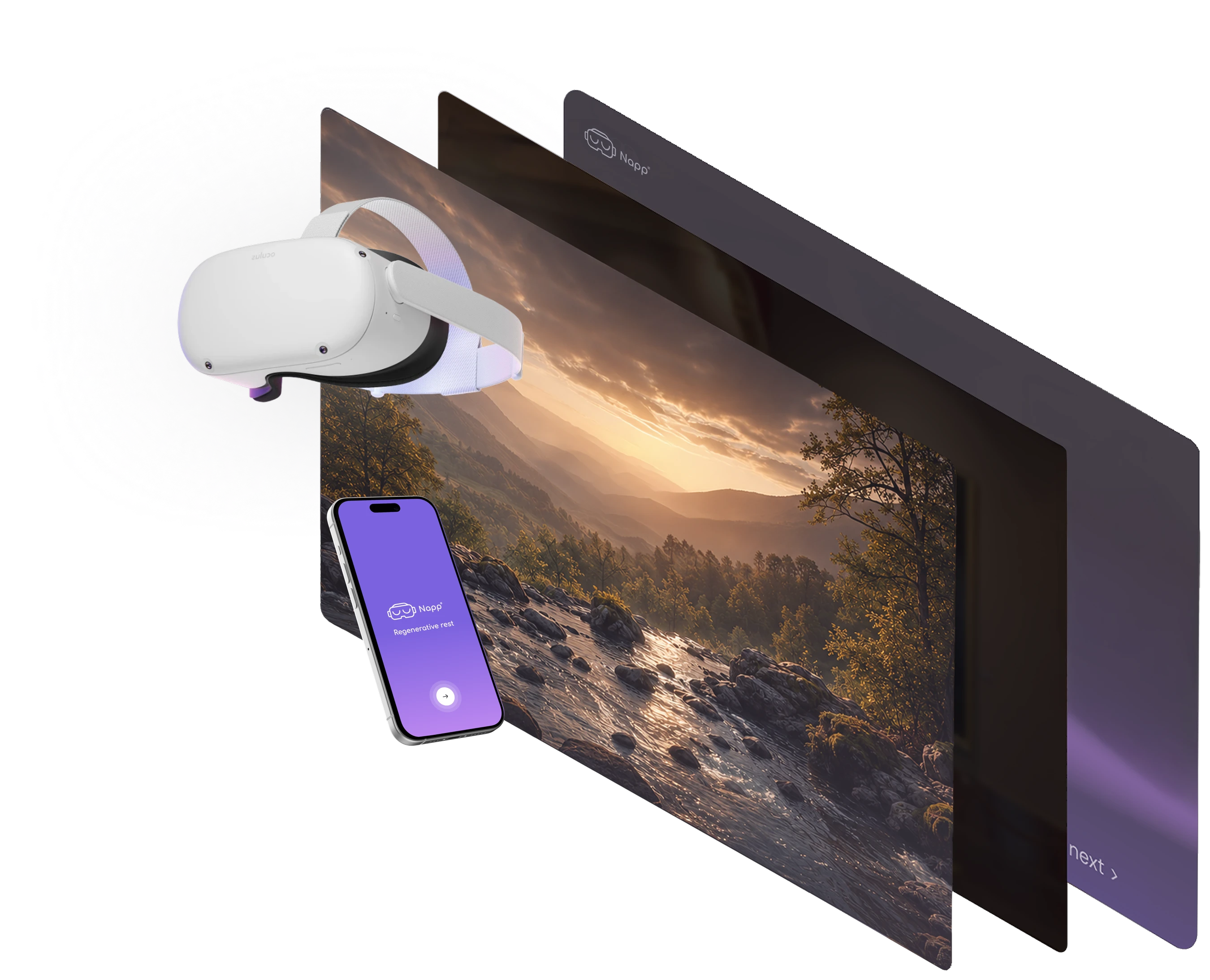 Napp headset and companion app with calming VR environments
