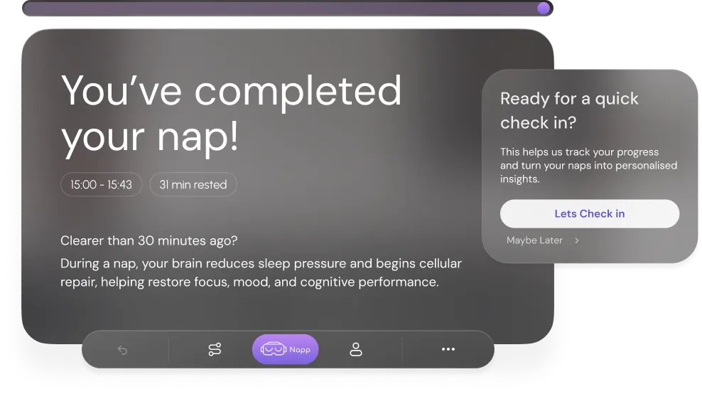 Napp app screens tracking rest progress